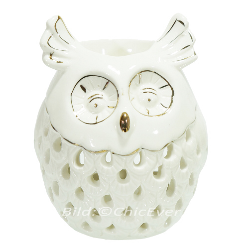 2x Duftlampen Eulen Keramik Aromalampen Duftstövchen Eule weiss 4175